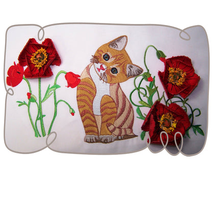 Kitten with Red Poppies