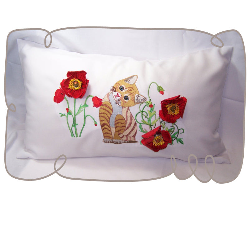 Kitten with Red Poppies