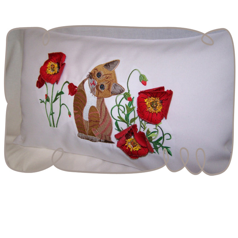 Kitten with Red Poppies