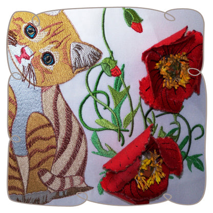 Kitten with Red Poppies