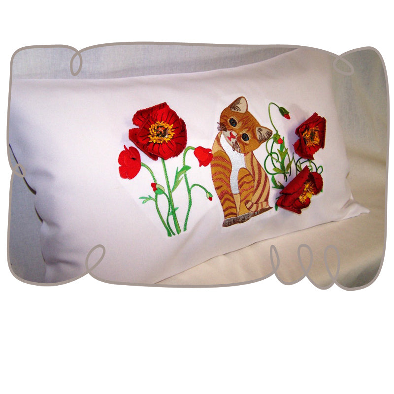 Kitten with Red Poppies