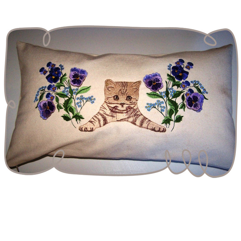 Kitten with Pansies