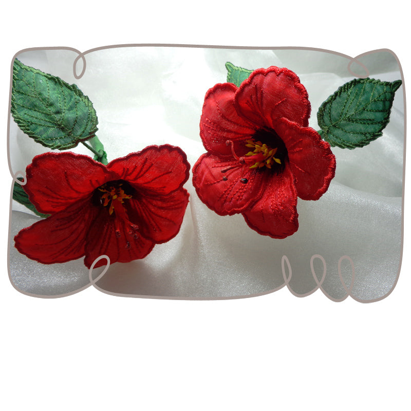 3D Red Hibiscus Fabric Flower
