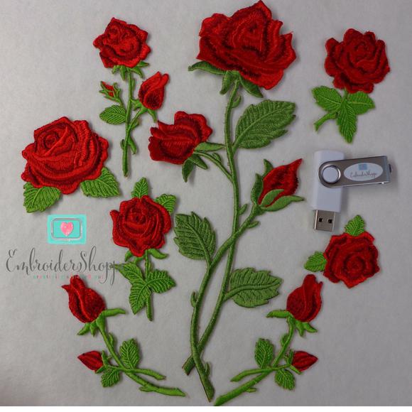 Digital Red Rose Patches Embroidery Machine Design – Embroidershoppe