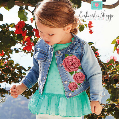 3 Pink Rose Patches