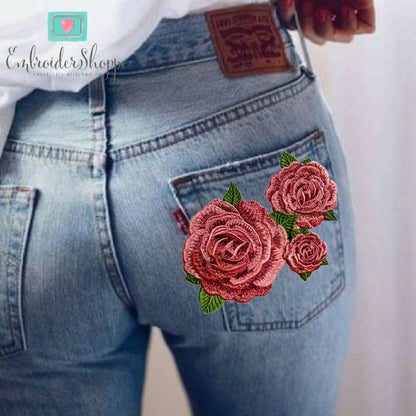 3 Pink Rose Patches
