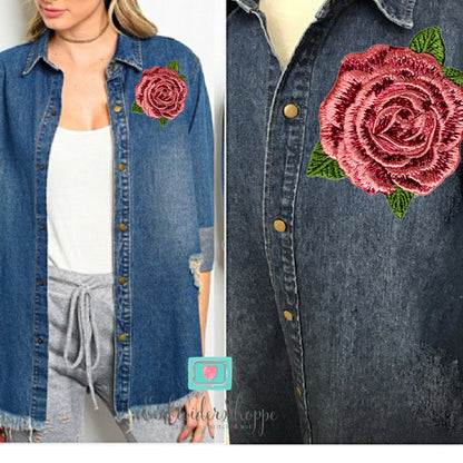 3 Pink Rose Patches