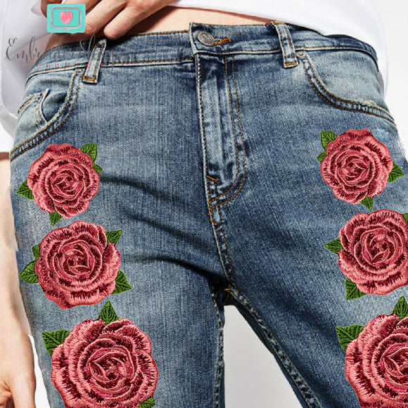 3 Pink Rose Patches