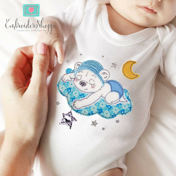 Sleeping Bertha Bear Raw Edge Applique