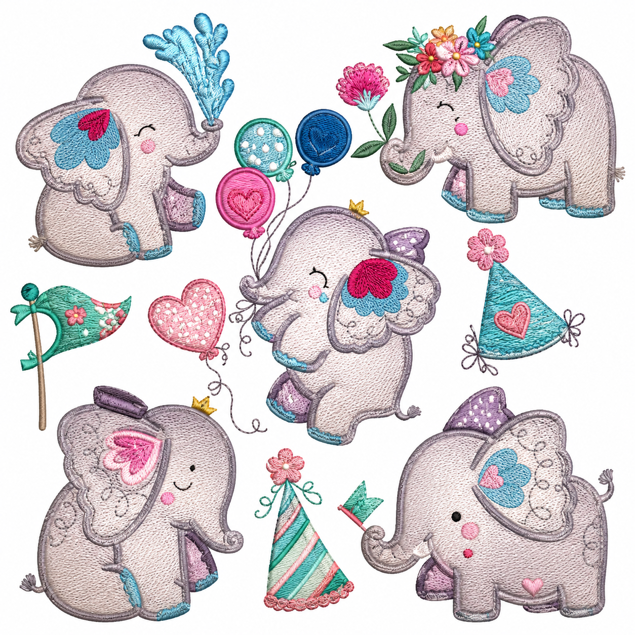 Baby Elephant Party Applique